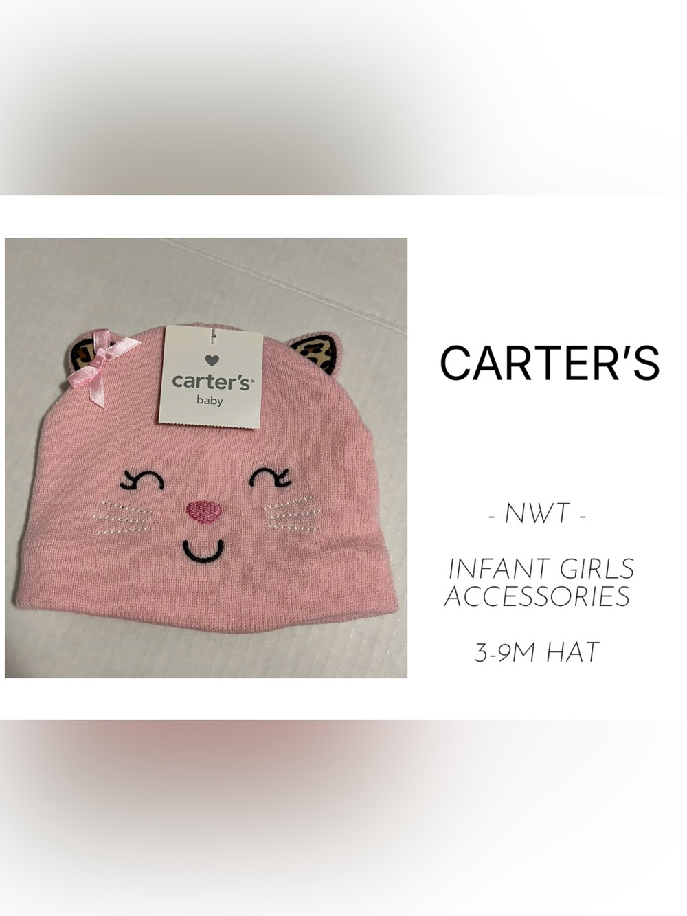 CARTER’S - 3/9M - NWT - INFANT / BABY GIRLS PINK LEOPARD CAT HAT